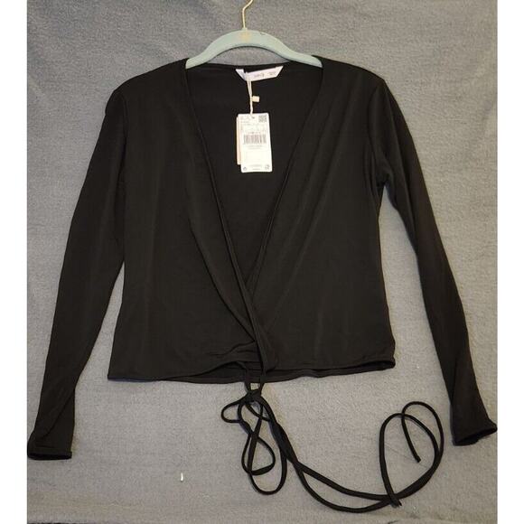 MNG‎ by Mango Women's Wrap Tie Blouse Camiseta Sz Small NWT Recycled Polyester - Picture 1 of 11